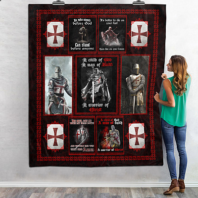 Alternative view of Knights Templar A Child Of God A Man Of Faith A Warrior Of Christ Fleece Blanket - Premium Sherpa Blanket