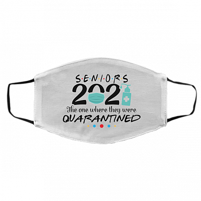 Senior 2021 the One Where They Were Quarantined Funny Washable Reusable Custom Printed Cloth Face Mask Cover, White, Cloth Face Cover – Medium/Large