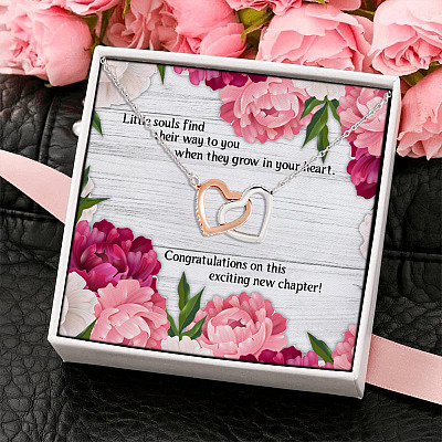 New Mom Gift Congratulations on the New Chapter of Your Life Interlocking Heart Pendant Necklace