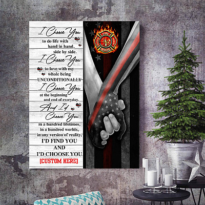 Alternative view of Personalized Firefighter I Choose You To Do Life With Hand In Hand Side By Side Canvas Prints - Unframed Poster