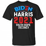 Biden Harris 2021 Truth Hope Decency Presidential Democrat T-Shirt - V Neck, Black, Unisex T-Shirt