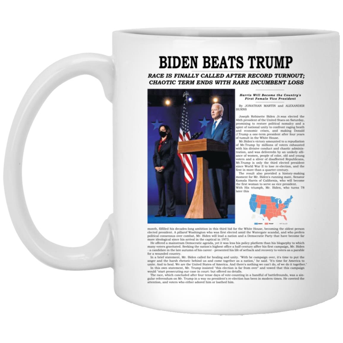 Biden Beats Trump Mug, White, 11 oz. White Mug