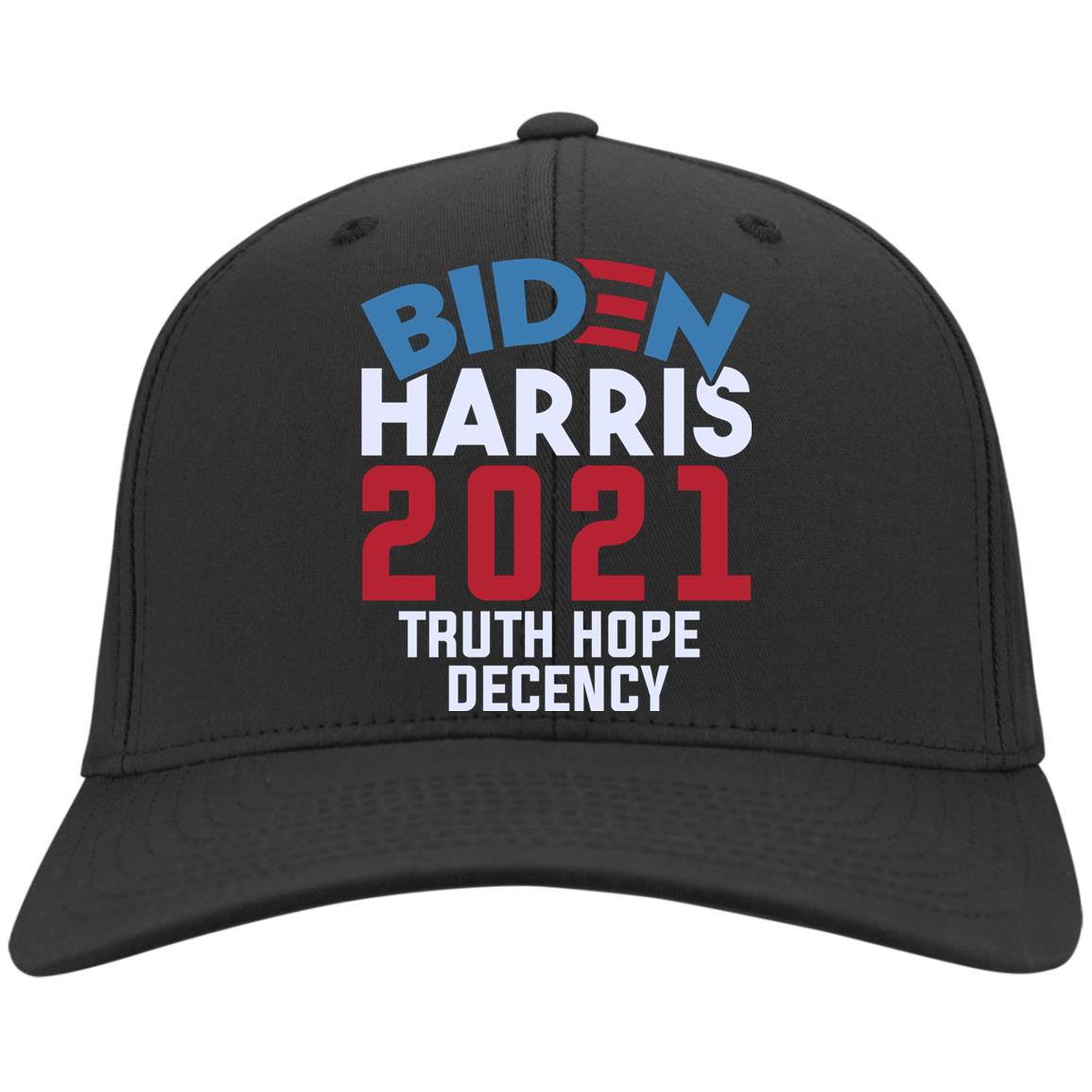 Biden Harris 2021 Truth Hope Decency Presidential Democrat Twill Cap - High-Profile Snapback Hat, Black, Twill Cap