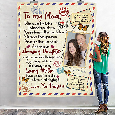 Alternative view of Personalized Photo To My Mom Whenever Life Tries To Knock You Down Fleece Blanket - Premium Mink Sherpa Blanket
