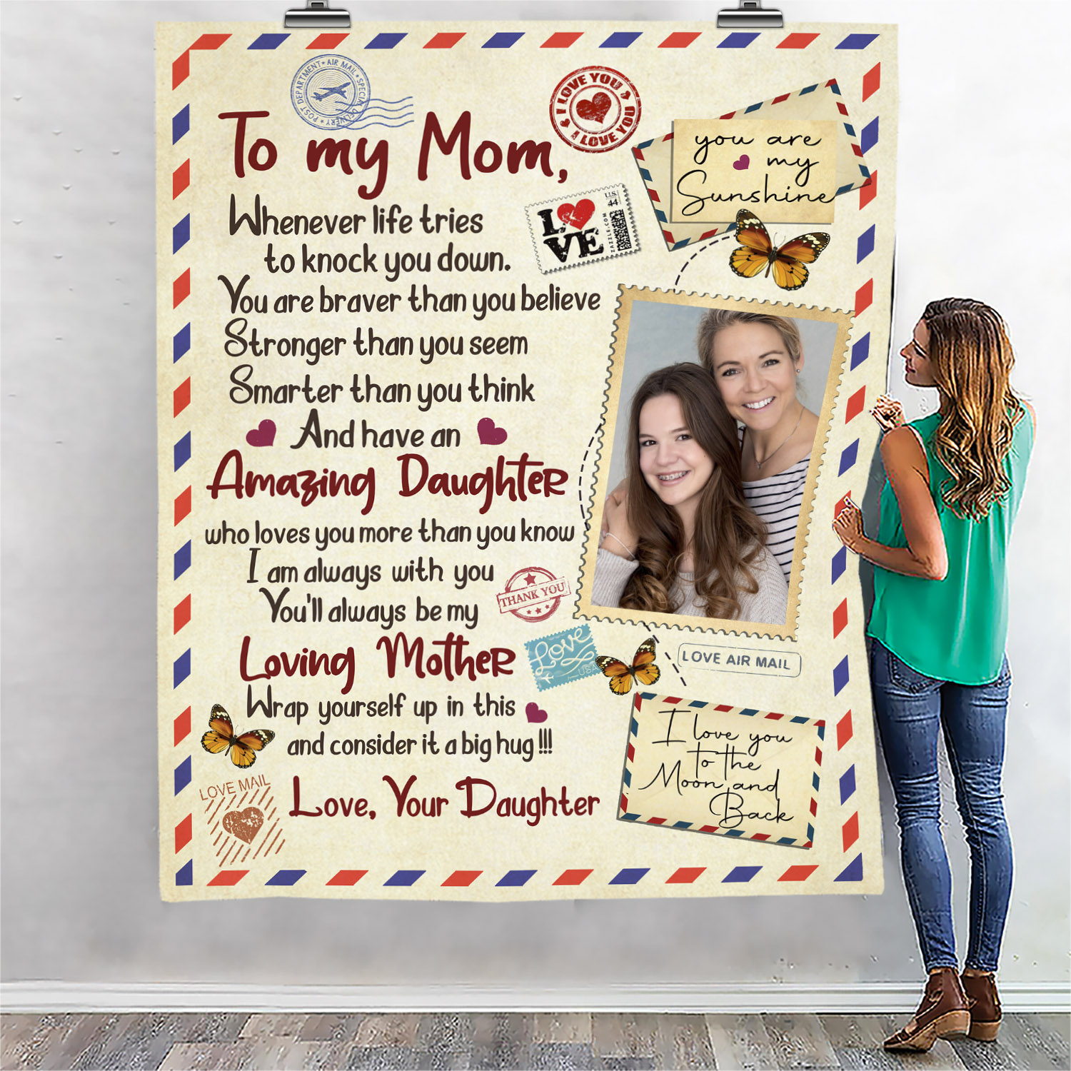 1VT. To My Mom Whenever Life Tries Custom blanket mk1