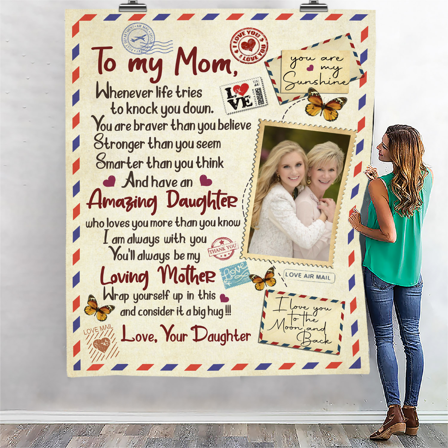 1VT. To My Mom Whenever Life Tries Custom blanket mk2