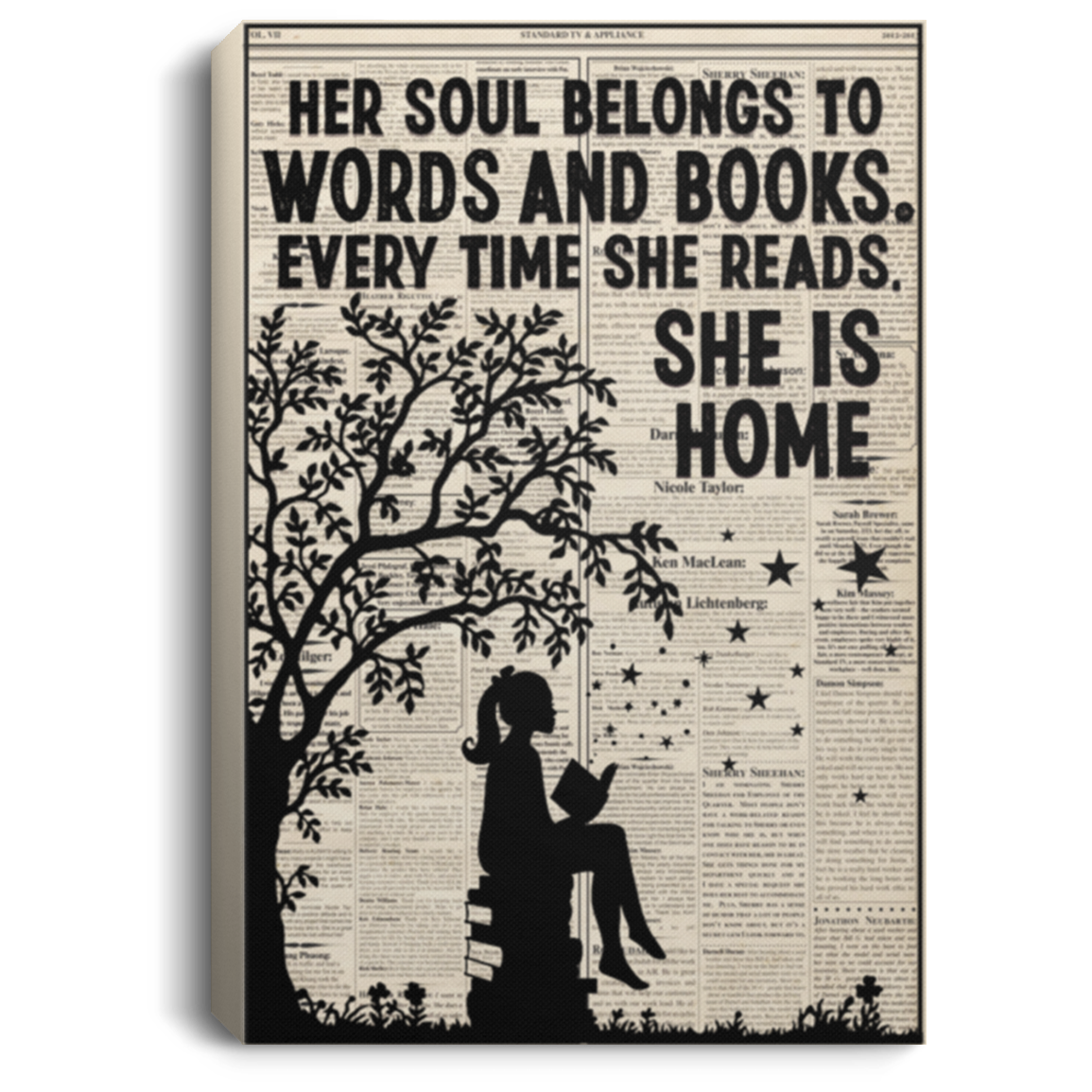 Her Soul Belongs To Words And Books Every Time She Reads She Is Home Framed Canvas Prints - Unframed Poster, White, 0.75'' Framed Canvas