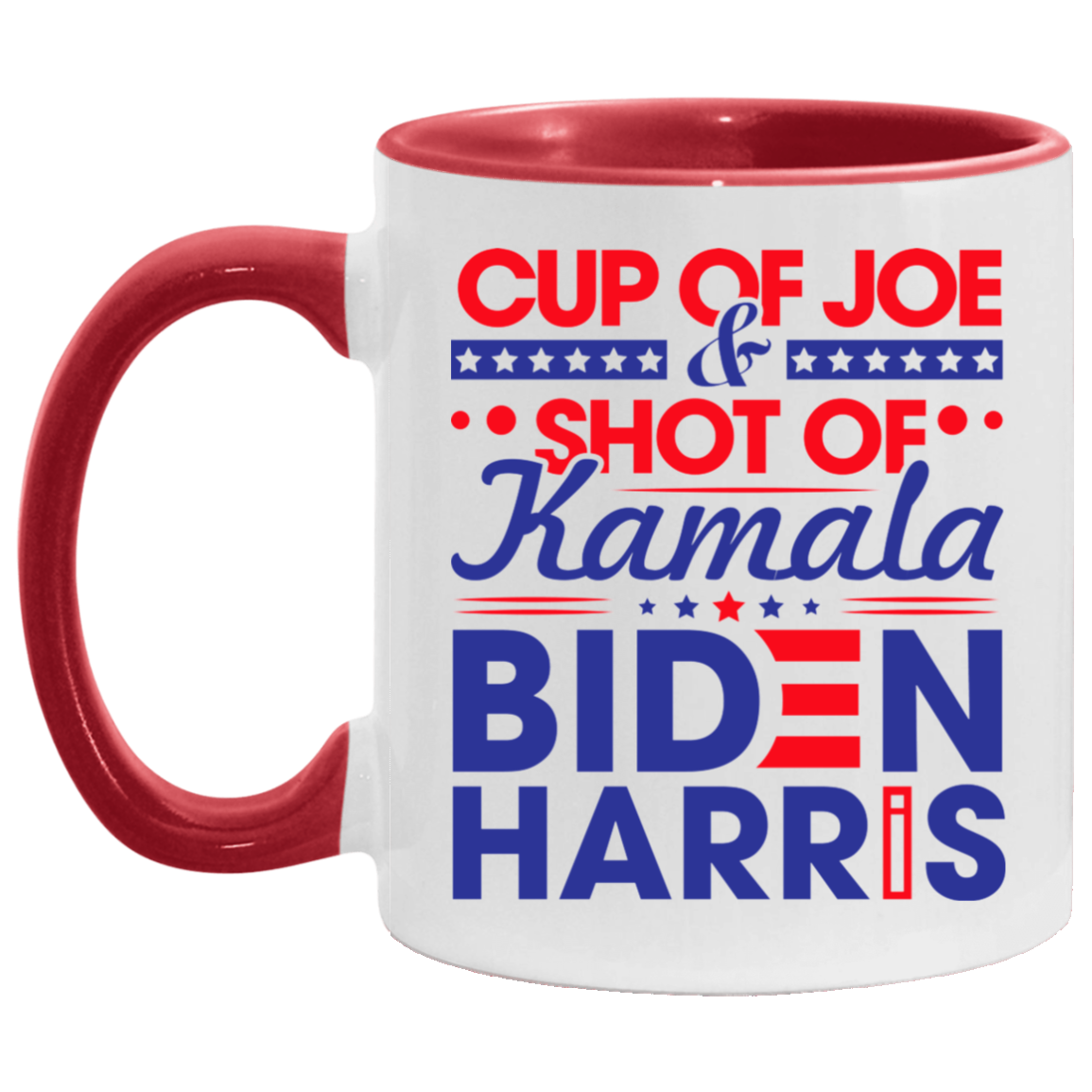 Biden Harris 2021 Cup of Joe Shot of Kamala Accent Mug, White/Red, 11 oz. Accent Mug