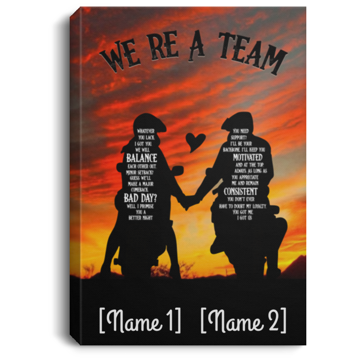 We Are Team Personalized Framed Canvas - Unframed Poster - Couple Biker Wall Art, White, 0.75'' Framed Canvas