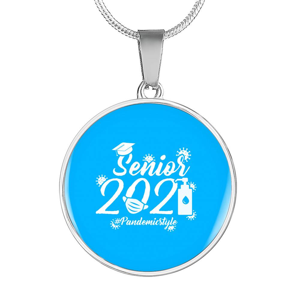 Senior 2021 Pandemic Style Circle Pendant Necklace - Circle Luxury Necklace (Silver)