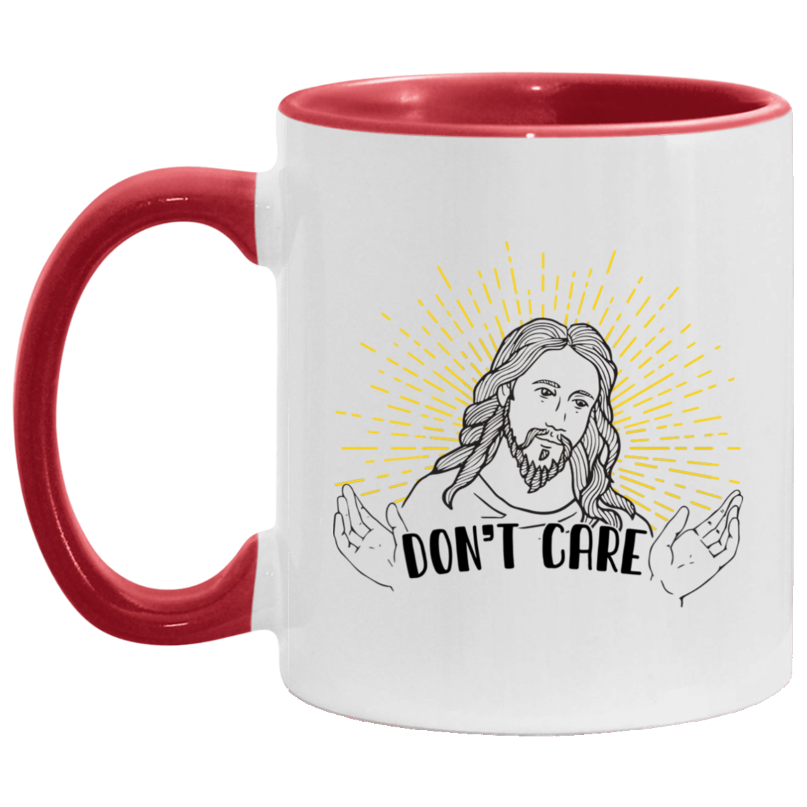 Believe In Jesus Don't Care Accent Mug - Love Jesus Gift, White/Red, 11 oz. Accent Mug