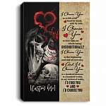 Personalized Skull Couple I Choose You To Do Life With Hand In Hand Side By Side Canvas Prints - Unframed Poster, White, 0.75'' Framed Canvas