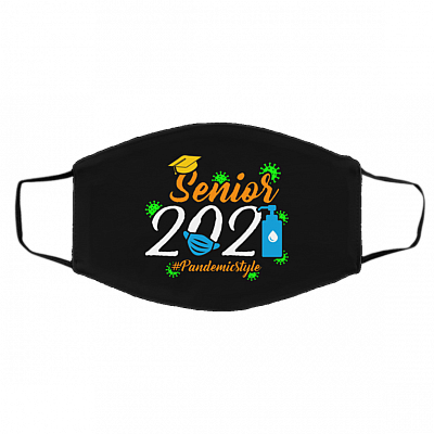 Senior 2021 Pandemic Style Washable Reusable Custom Printed Cloth Face Mask Cover, Black, Cloth Face Cover – Medium/Large