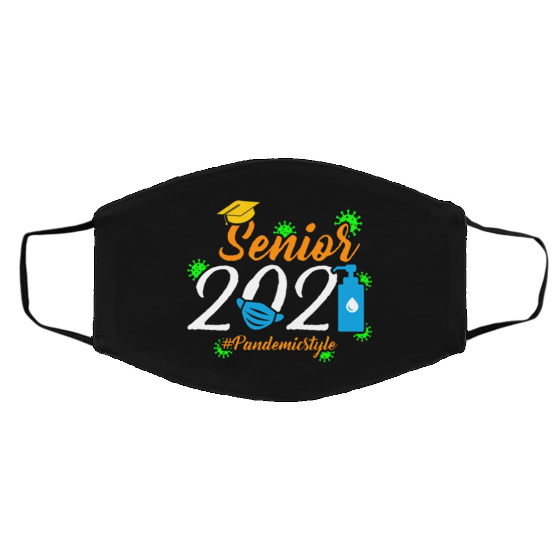 Senior 2021 Pandemic Style Washable Reusable Custom Printed Cloth Face Mask Cover, Black, Cloth Face Cover – Medium/Large