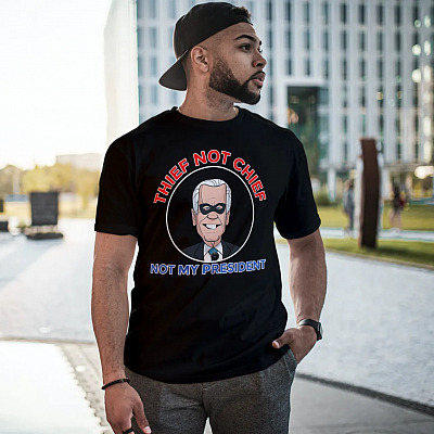 Alternative view of Thief Not Chief Joe Biden Is Not My President T-shirt - V-neck - Anti Biden No Sleepy Joe Shirt Funny