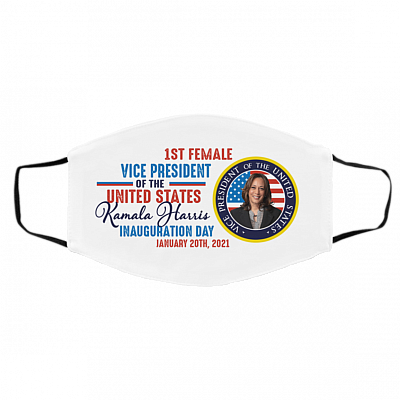 Kamala Harris First Female Vice President Inauguration Day Washable Reusable Printed Cloth Face Mask, White, Cloth Face Cover – Medium/Large