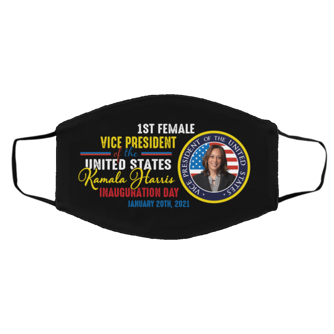 Kamala Harris First Female Vice President Inauguration Day Dark Washable Reusable Cloth Face Mask, White, Cloth Face Cover – Medium/Large