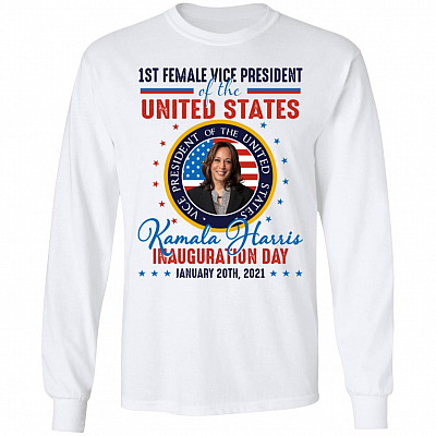 Kamala Harris First Female Vice President Inauguration Day Hoodie - Sweatshirt - Long Sleeve Shirt, White, Long Sleeve