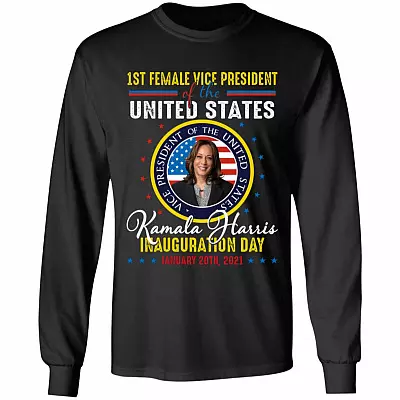 Kamala Harris First Female Vice President Inauguration Day Dark Hoodie - Sweatshirt - Long Sleeve Shirt, Black, Long Sleeve