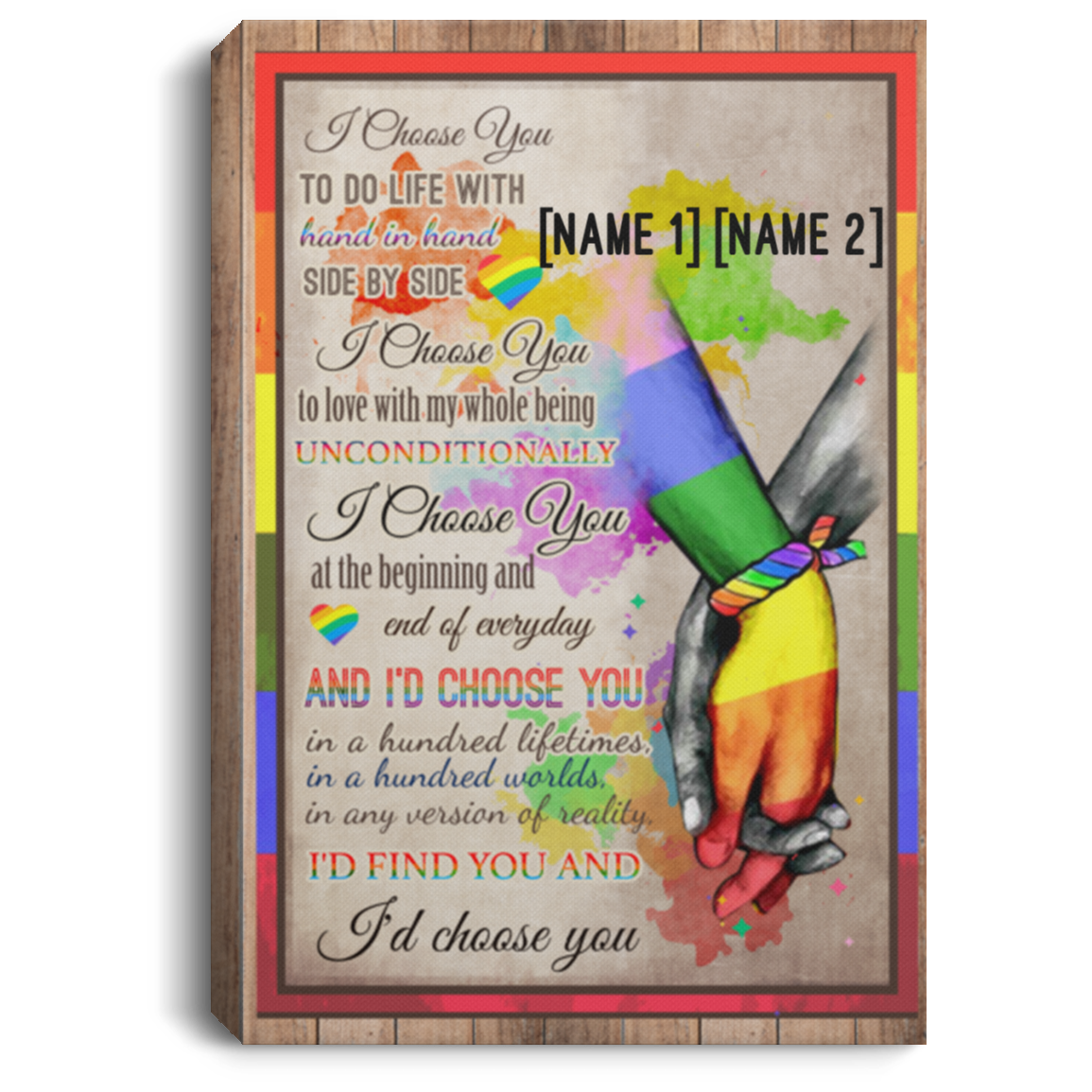 Personalized I Choose You to Do Life with LGBT Wrapped Framed Canvas Prints - Unframed Poster - Home Decor Wall Art, White, 0.75'' Framed Canvas
