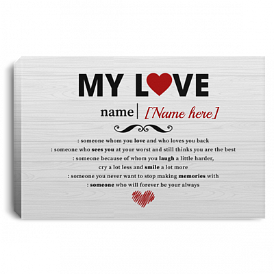 Personalized My Love Definition Gallery Wrapped Framed Canvas Prints - Unframed Poster - Home Decor Wall Art, White, 0.75'' Framed Canvas