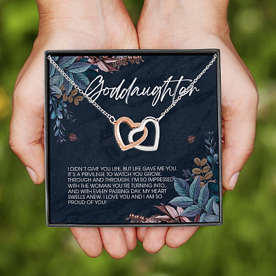 To My Goddaughter I Didn't Give You Life But Life Give Me You Interlocking Hearts Pendant Necklace