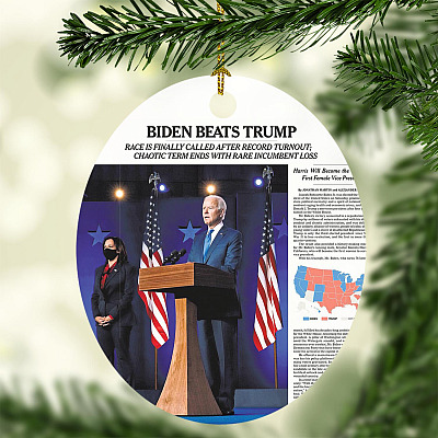 Biden Beats Trump Decorative Ornament Keepsake - Holiday Flat Oval Ornament - Holiday Decoration Gift