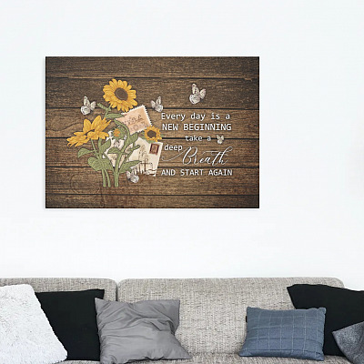 Alternative view of Every Day Is A New Beginning Take A Deep Breath And Start Again Framed Canvas Unframed Poster - Inspiration Quote Sunflower Wall Art