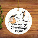We're Expecting New Baby Due 2021 Decorative Christmas Ornament - Holiday Flat Circle Ornament