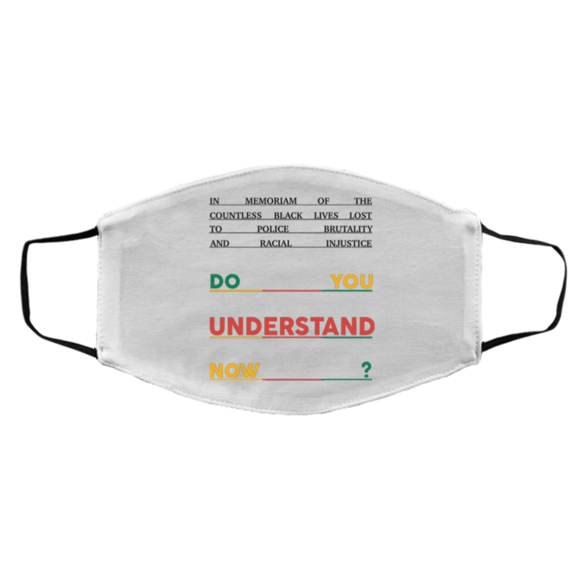 In Memoriam of the Countless Black Lives Lost to Police Brutality Washable Reusable Custom - Printed Cloth Face Mask Cover, White, Cloth Face Cover – Medium/Large