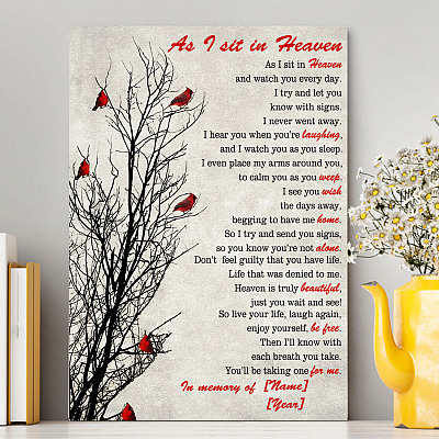 Alternative view of Personalized Cardinal Canvas Wall Art - I Sit In Heaven Watch You Every Day Framed Canvas - Unframed Poster