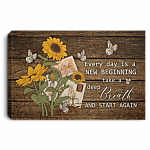 Every Day Is A New Beginning Take A Deep Breath And Start Again Framed Canvas Unframed Poster - Inspiration Quote Sunflower Wall Art, White, 0.75'' Framed Canvas