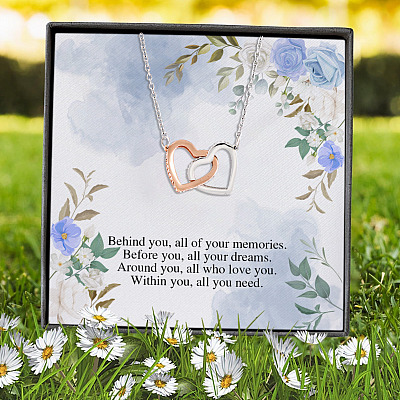 Behind You All Of Your Memories Within You All You Need Interlocking Hearts Pendant Necklace