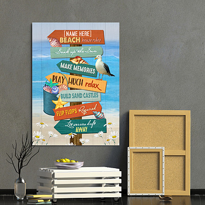 Alternative view of Personalized Beach House Sign Beach House Rules Soak up The Sun Make Memories Framed Canvas - Unframed Poster