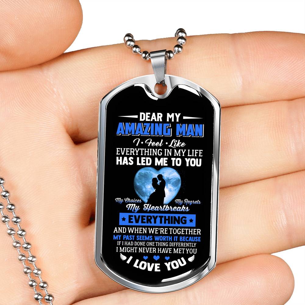 Dear My Amazing Man To My Husband My Boyfriend My Fiance From Wife Girlfriend Dog Tag Pendant Necklace - Dog Tag (Silver)
