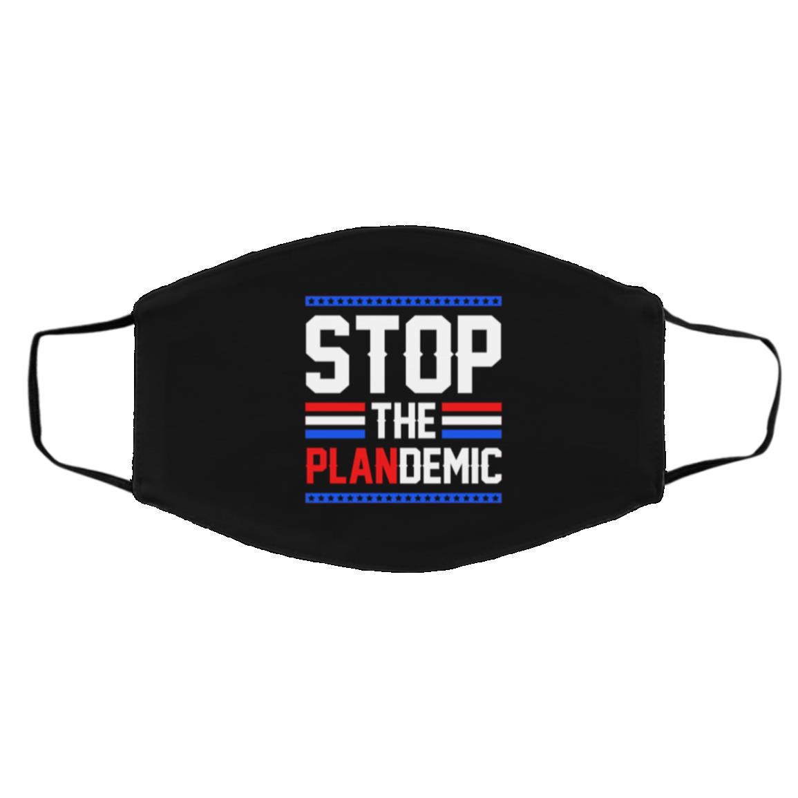 Stop The Plandemic, Black, Cloth Face Cover – Medium/Large