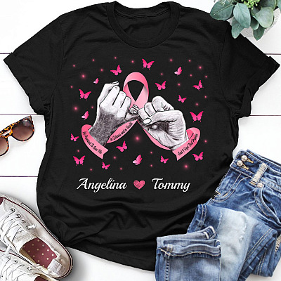 Alternative view of Personalized Breast Cancer My Husband Promise To Love Me In Sickness And In Heatlh Pink Ribbon T-shirt - V-neck