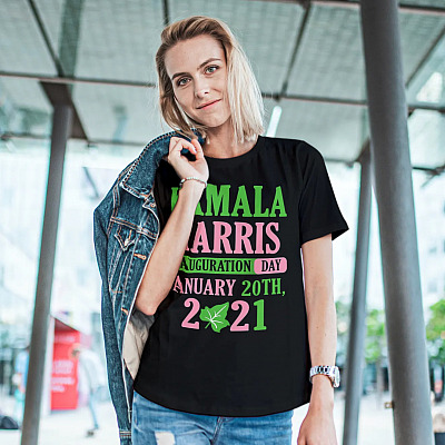 Alternative view of Kamala Harris Inauguration Day 2021 Green And Pink T-shirt - V-neck - Kalama AKA Sorority 1908 Shirt