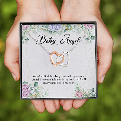 Alternative view of We Asked God For A Baby Instead He Gave Us An Angel Interlocking Hearts Pendant Necklace - Baby Loss