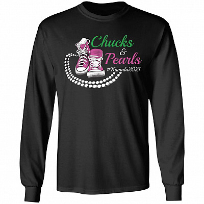 Kamala Harris Chucks and Pearls Aka Sorority 1908 Hoodie - Sweatshirt, Black, Long Sleeve