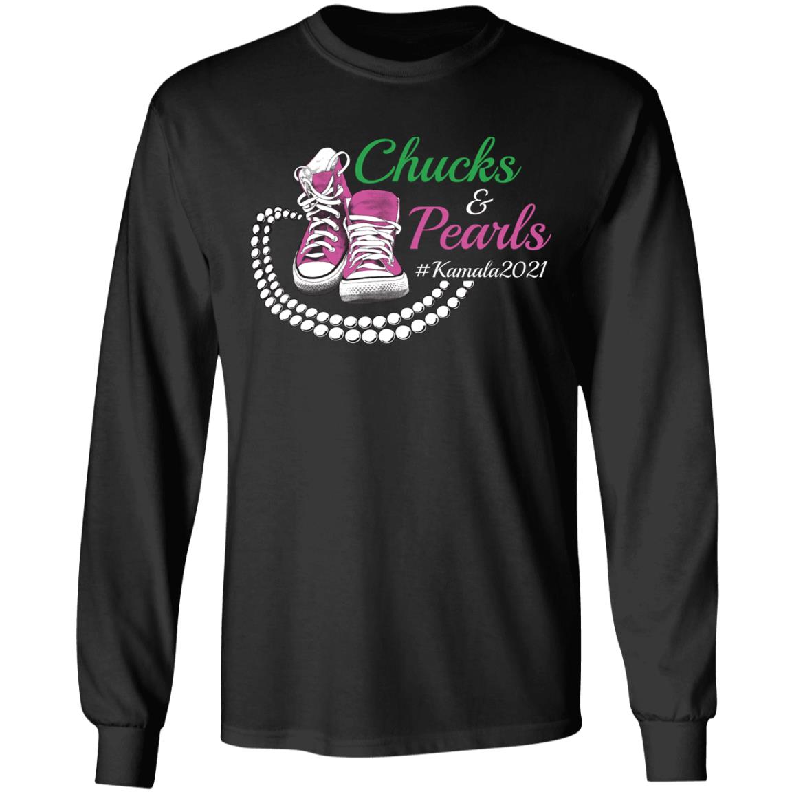 Kamala Harris Chucks and Pearls Aka Sorority 1908 Hoodie - Sweatshirt, Black, Long Sleeve