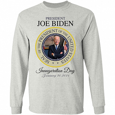 Joe Biden President Inauguration Hoodie, Ash, Long Sleeve