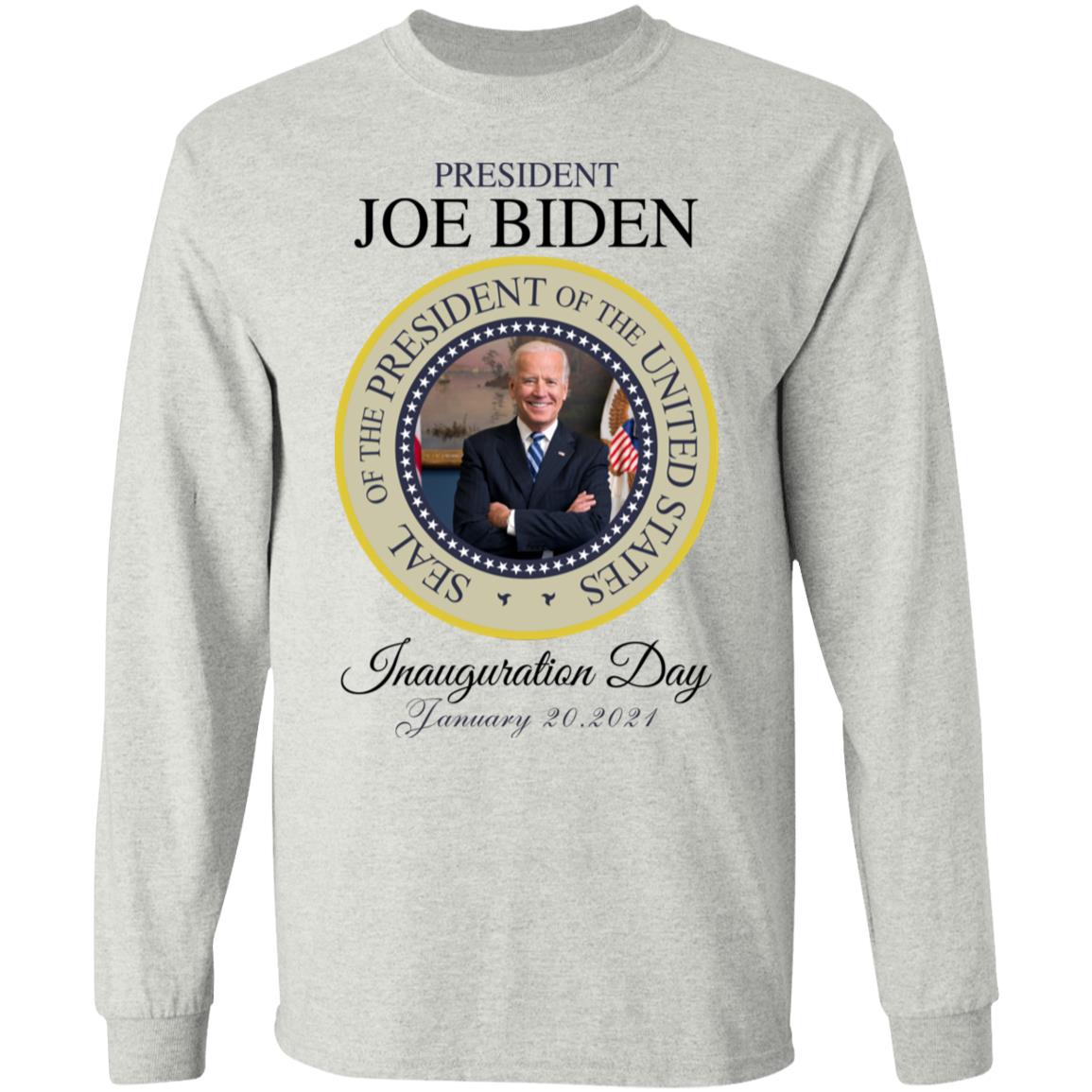 Joe Biden President Inauguration Hoodie, Ash, Long Sleeve