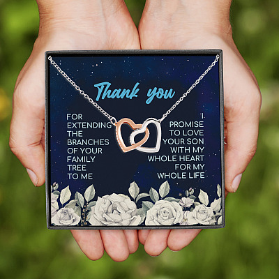 Alternative view of Thank You For Extending The Branches Of Your Family Tree To Me Interlocking Hearts Pendant Necklace