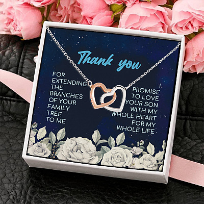 Thank You For Extending The Branches Of Your Family Tree To Me Interlocking Hearts Pendant Necklace