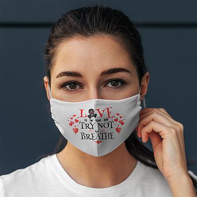 Alternative view of Love Is in the Air Try Not to Breathe Spread Love Not Germs Funny Valentine Washable Reusable Face Mask