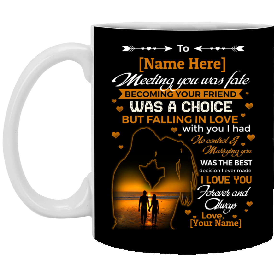 Personalized to My Husband Meeting You Was Fate Ceramic Coffee Mug - Beer Stein - Water Bottle - Color Changing Mug, Black, 11 oz. White Mug
