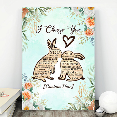 Alternative view of Personalized I Choose You To Do Life With Hand In Hand Side By Side Rabbit Couple Canvas Prints - Unframed Poster