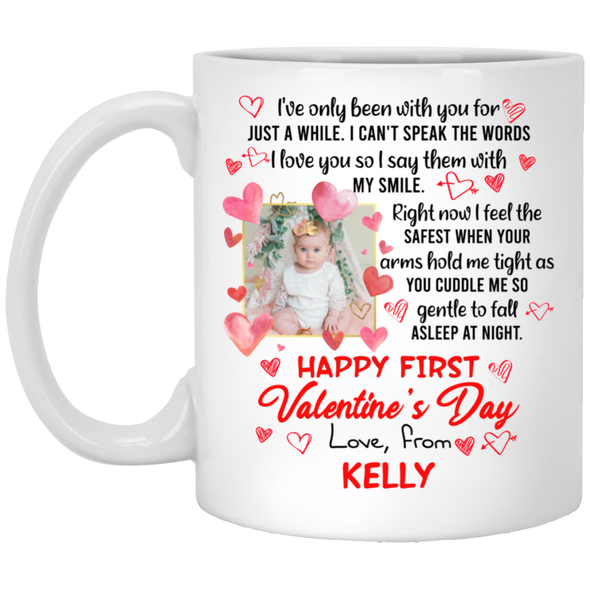 Personalized Custom Photo Mommy I’ve Only Been With You Happy First Valentine's Day Ceramic Coffee Mug, White, 11 oz. White Mug