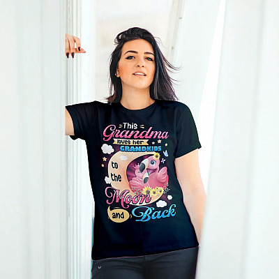 Alternative view of Flamingo This Grandma Loves Her Grandkids To The Moon And Back T-shirt - V-neck - Gift For Grandma